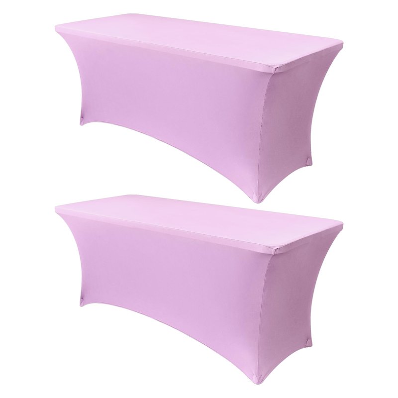 Obstal 8ft Stretch Spandex Table Cover for Standard Folding Tables - Universal Rectangular Fitted Tablecloth Protector for Party （Light Purple, 96 Length x 30 Width x 30 Height Inches）