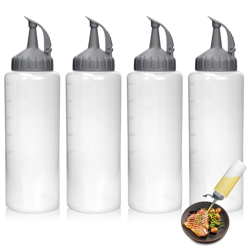 KEUYE Oil Bottle for Griddle With Twisting Lids, Griddle bottle squeeze for Sauces and Oil,Leak-proof,BPA Free Plastic,Gray,12oz(350ml),4Pack