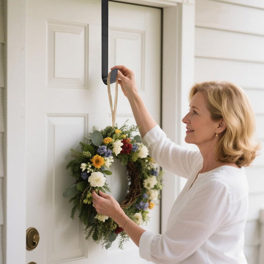 Sattiyrch 15" Wreath Hanger for Front Door,Sturdy Steel Wreath Door Hanger,Over The Door Hanger Hook (White,2)