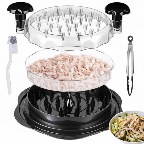 Haarshe Upgraded 5-in-1 Large Chicken Shredder with Cleaning Brush & Tong 10'' Pro Chicken Shredder Tool Twist Large Stable Anti-Slip Ergonomic Handle, Removable Tray, Dishwasher Safe, BPA Free