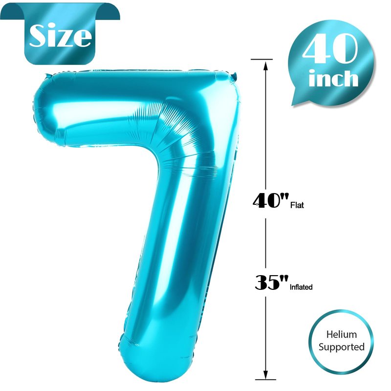 7 Balloon, Blue Number Balloons 40 Inch, 7th Birthday Decorations for Kids Girls Boys, Blue Party Decoration for Women Men, Number 7 Balloon