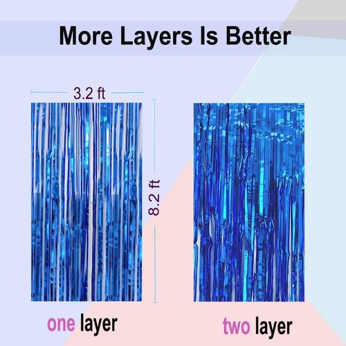 Blue Foil Fringe Curtain- 4 Pack of 3.2x8.2ft Blue Streamers Backdrop Curtains for Party Decorations
