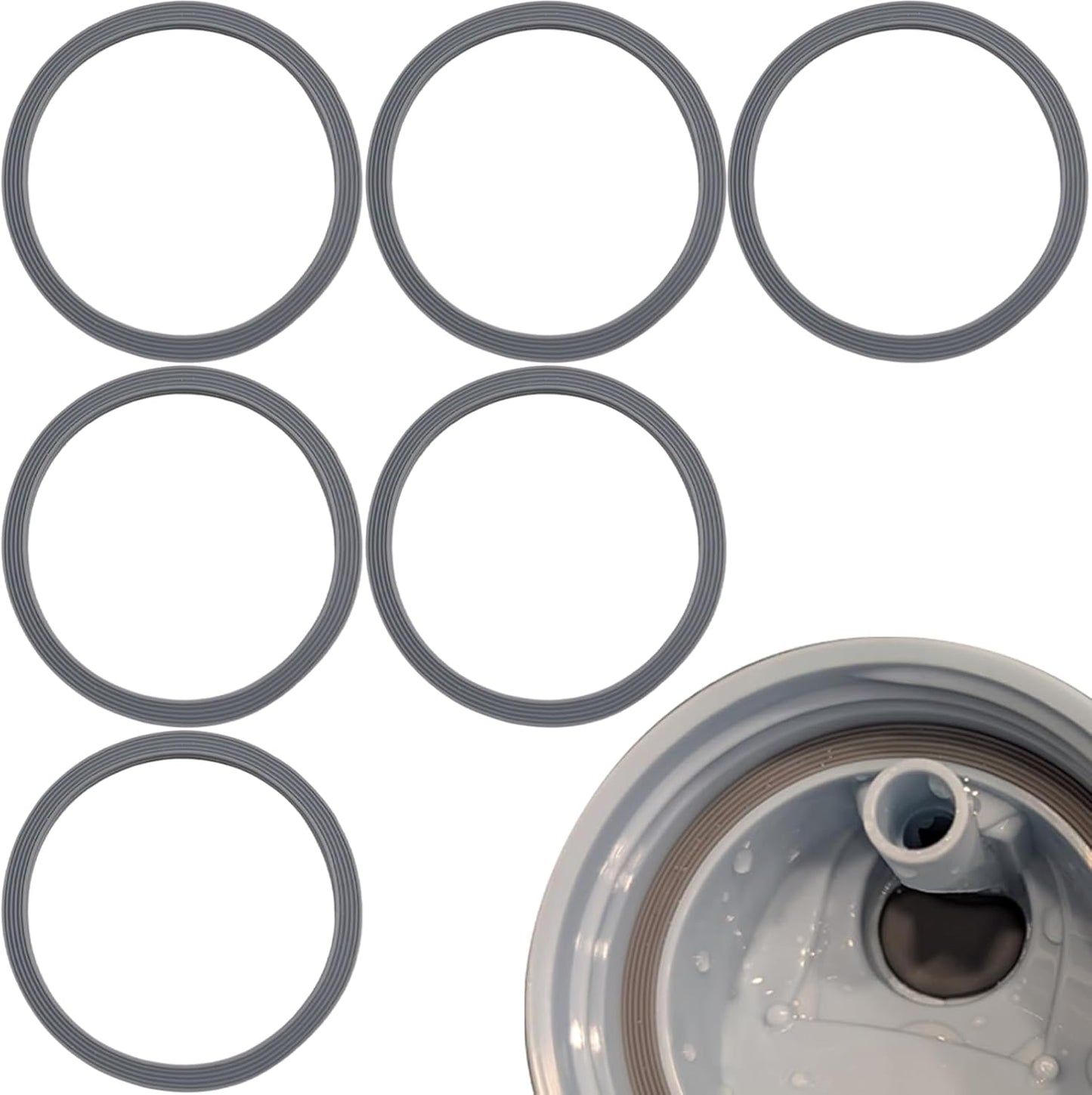 6-Pack Water Bottle Gasket Replacement | Silicone Lid Seal O-Rings for 19/24/32/40oz Cups - Gray
