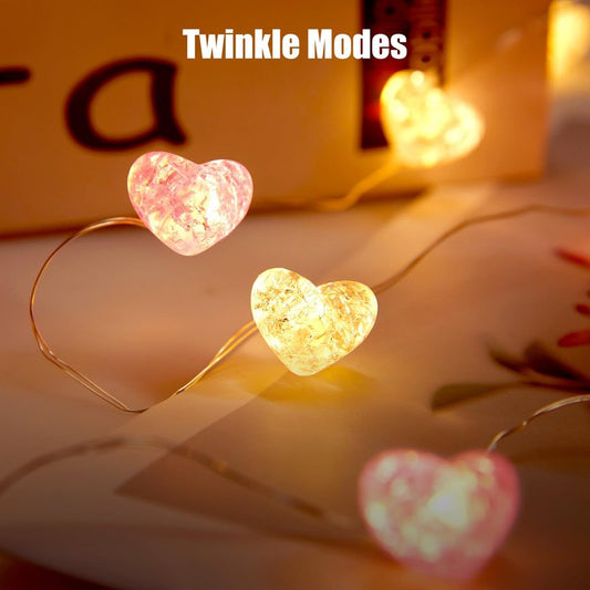 Valentine's Day Heart String Lights - 10.5 ft 30 LED Battery Operated Fairy String Lights withTimer and for Romantic Proposal Indoor DIY Bedroom Wedding Decor Gift (Pink White)