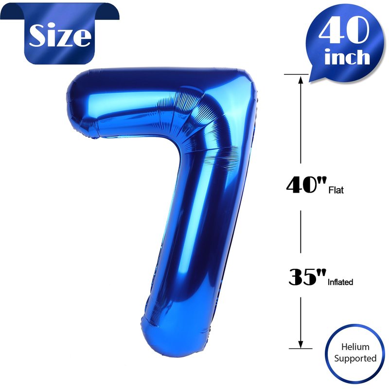 Navy Blue 7 Balloon Number, 40 Inch Nmber Balloons, Blue Party Decorations for 7th Birthday