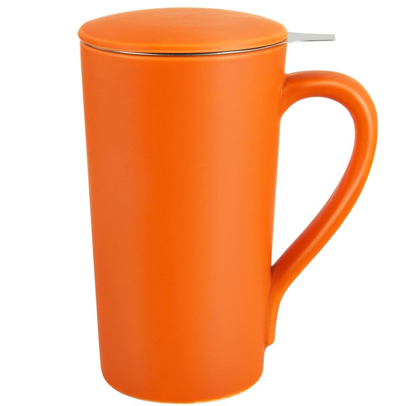 Tea Cup with Infuser and Lid, 20oz Tea Mug with Handle for Steeping Loose Leaf Tea, Dishwasher and Microwave Safe, Ceramic Tea Strainer Cup Gifts for Tea Lovers, Orange