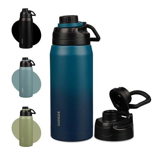 BJPKPK 36oz Insulated Water Bottle,Stainless Steel Bottles with Leakproof Spout Lid,Large Water Jug Wide Mouth,Keep Drinks Cold and Hot,Sea