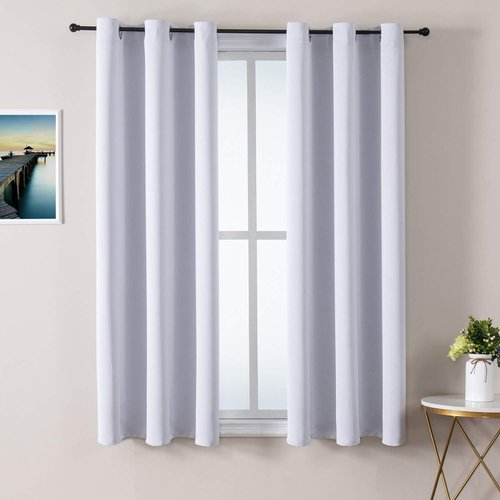 ChrisDowa Small Window Curtains - 40-Inch Grommet Thermal Insulated Room Darkening Panels | Greyish White (2 Panels)