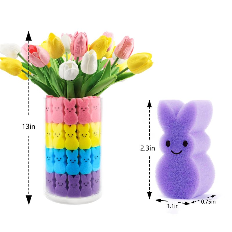 Labrostar Easter Decorations Easter Decor 15pcs Artificial Tulips with 48pcs Bunnies Vase Filler Spring Decor Home Indoor Decoration Centerpieces for Tables