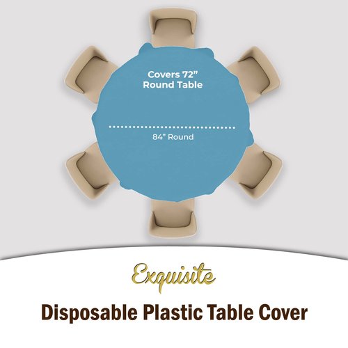 Exquisite Party Solids 6-Pack Premium Plastic Tablecloth 84in. Round Plastic Table Cover - Sky Blue
