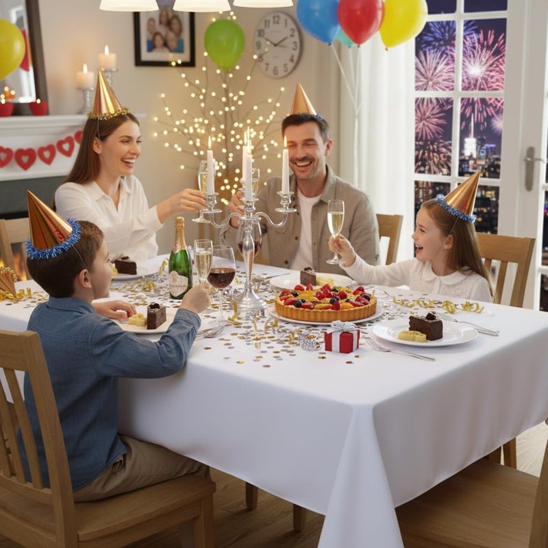 sancua Rectangle Tablecloth - 60 x 120 Inch - Stain and Wrinkle Resistant Washable Polyester Table Cloth, Decorative Fabric Table Cover for Dining Tables, Buffet Parties and Camping, White