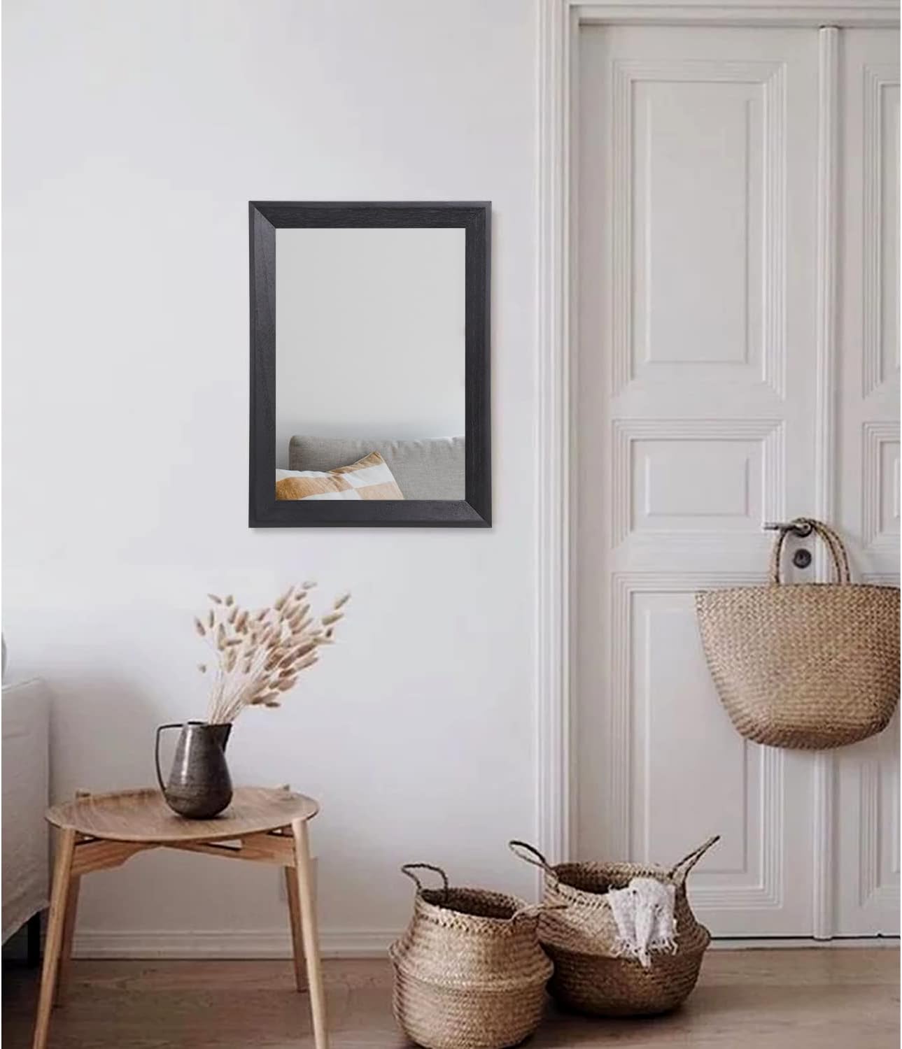 AAZZKANG Black Rectangle Wall Mirror - Decorative Wood Framed Design for Bedroom, Bathroom, or Living Room