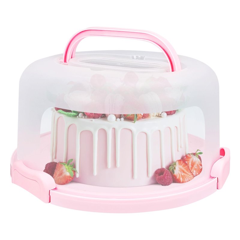 RTUDOPUYT Cake Carrier with Lid and Handle, Fit 10’’ Cake Stand with Lid, Cake Transport Storage Container, Cake Containers Cover Stand with Lids, 3 Secure Side Closures (Pink)