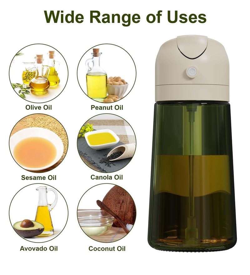 ZEREN 2 in 1 Glass Oil Dispenser & Sprayer, 16oz/470ml Glass Olive Oil Sprayer with Silicone Protective Pad, Cooking Oil Sprayer Bottle for Kitchen Gadgets and Air Fryer Accessories