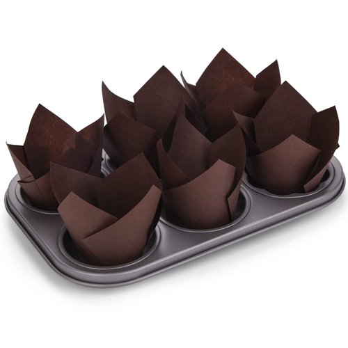 DC QZHMKJ PET 200Pcs Tulip Cupcake Liners Muffin Baking Holders Premium Cups Wrappers Christmas Lliners for Weddings, Birthdays, Anniversaries, and Special Occasions（Brown）