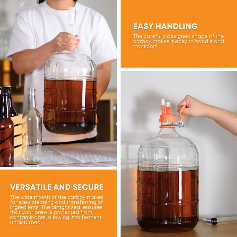 3 Gallon Clear Glass Italian Carboy - 30 mm Cork Neck Finish (CORK NOT INCLUDED)