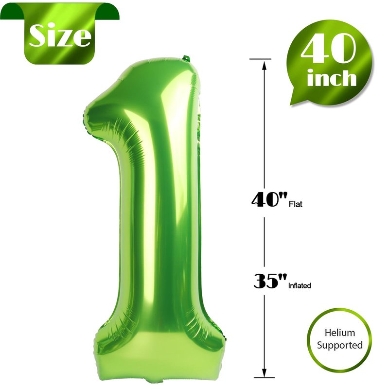 40 Inch Light Green 1 Balloon for First Birthday, 1st Number Balloons Birthday Decorations for Girl Kids Toddler Baby, One Giant Number 1 Balloon