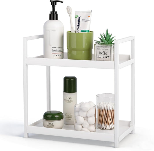 Anyoifax Bathroom Counter Organizer - 2-Tier Vanity Storage Shelf for Makeup & Perfume | Small White