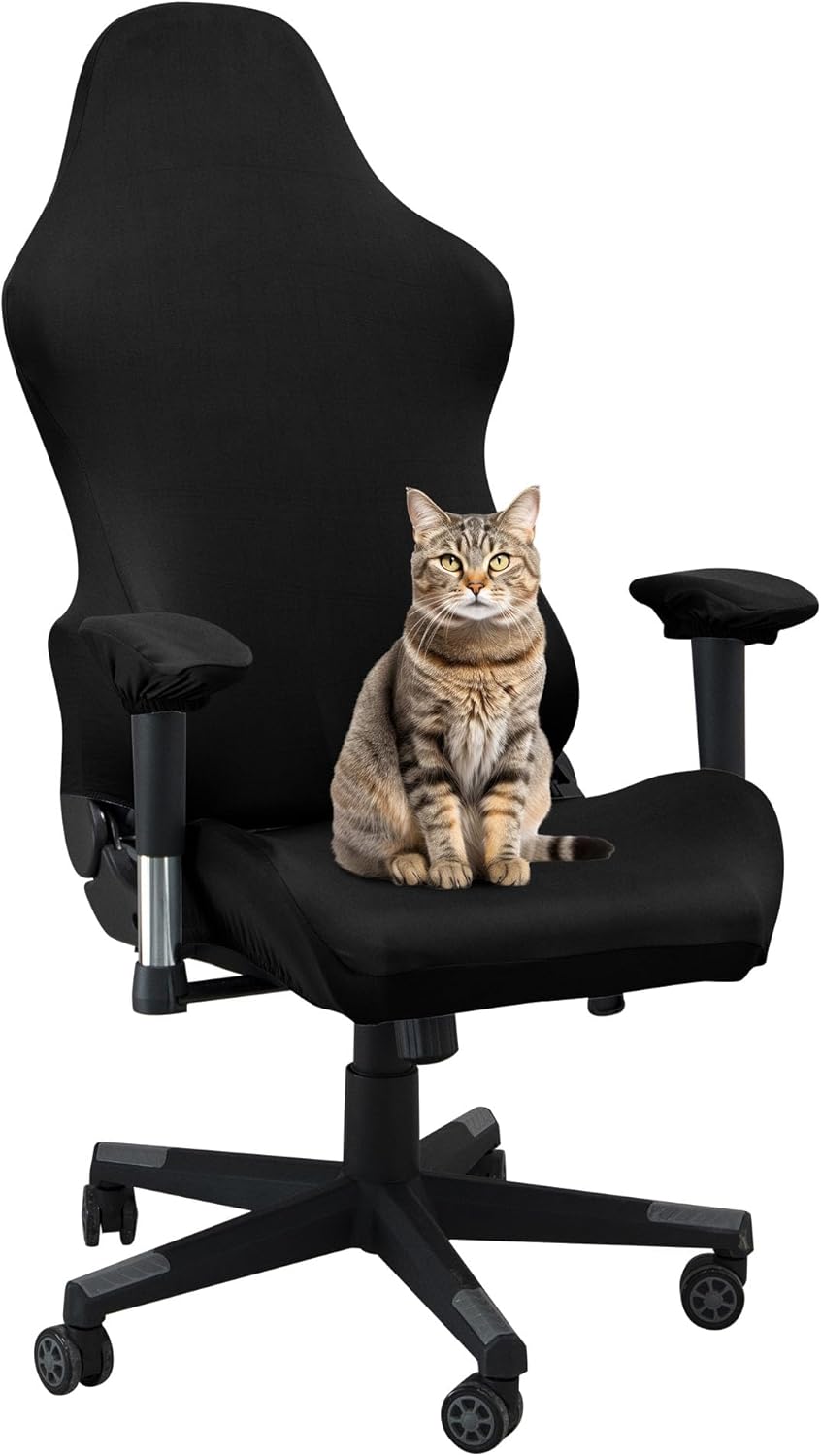BIETYONE Gaming Chair Cover - Stretchable Ergonomic Slipcover for Cat Scratch Protection | Black