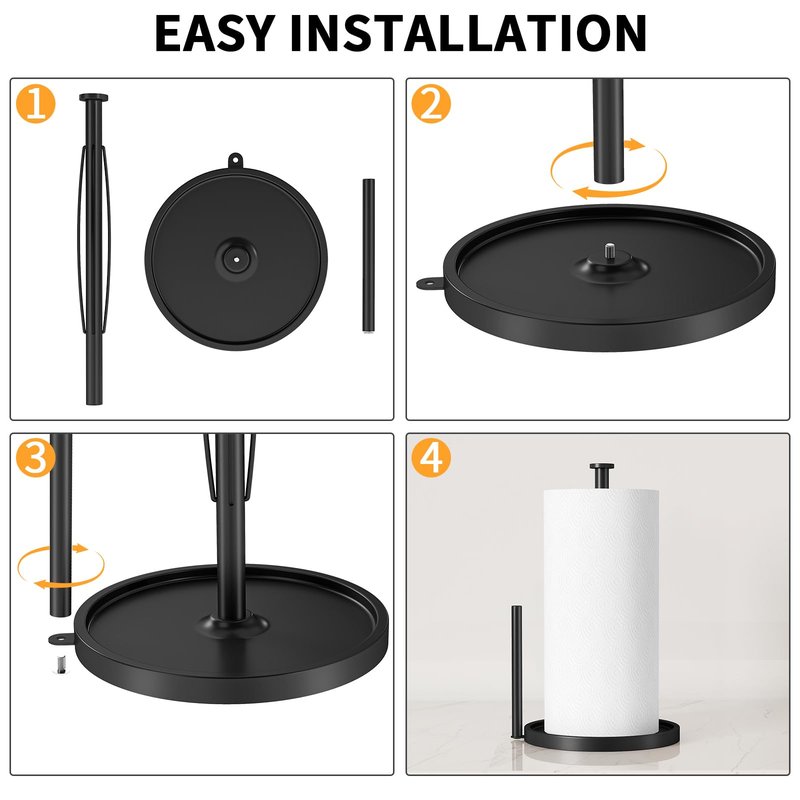 Paper Towel Holder Countertop, Stainless Steel Paper Towel Holder for Kitchen Roll Dispenser, Freestanding Paper Towel Holders with EVA Non Slip Base, Black