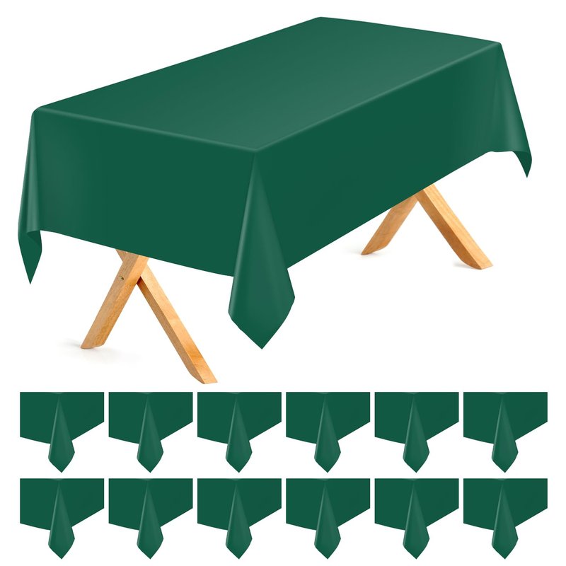 Kongdaoth Dark Green 12 Pack Plastic Tablecloths 54"x 108" Disposable Rectangle Table Cloth Plastic Table Cover for Party Disposable Tablecloths