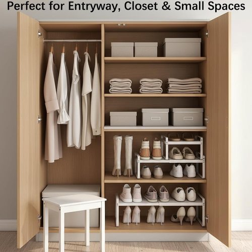 Expandable Metal Shoe Rack by [Brand Name] - Heavy-Duty 1-Tier Free-Standing Shelf | Adjustable Width 14.9"–23.6" for Closets & Entryways