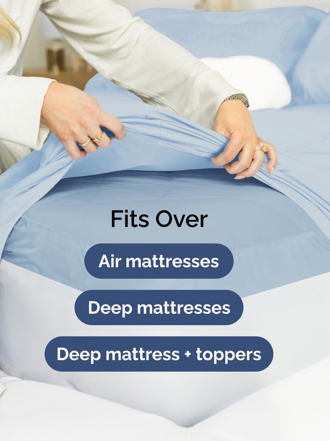 Skiennix Extra Deep Split King Sheet Set - 7 Piece Cooling Luxury Bedding - Soft, Wrinkle-Free, Sky Blue