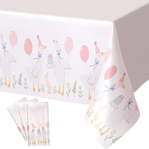 Honeydak 4 Pcs Silly Goose Birthday Party Tablecloths Pink 1st Baby Shower Gingham Table Cover Disposable Plastic Tablecloths Goose Theme Party Supplies for 1st Boys Girls Summer Decorations