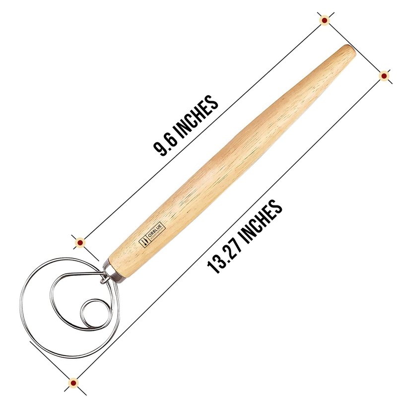 ORBLUE Premium Danish Dough Whisk - Dutch Whisk with Stainless Steel Ring - Danish Whisk for Bread, Pastry or Pizza Dough, 13-inch 1-PACK