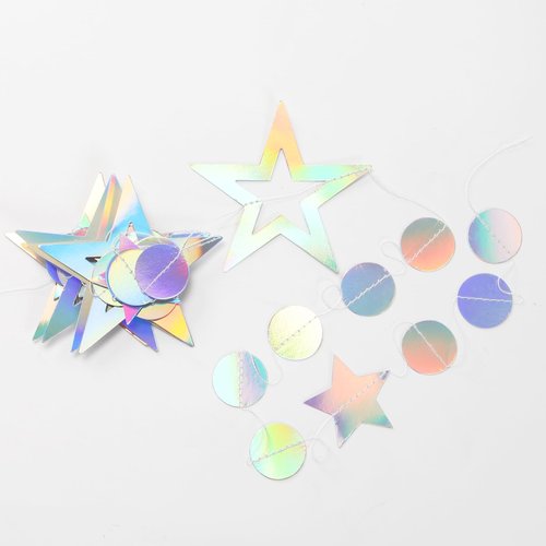 Iridescent-Disco Holographic-Euphoria Star Party-Decoration Garland - 52ft Neon Twinkle Twinkle Little Star Streamers,Wedding Birthday Bachelorette Baby Bridal Shower Engagement Lasting Surprise