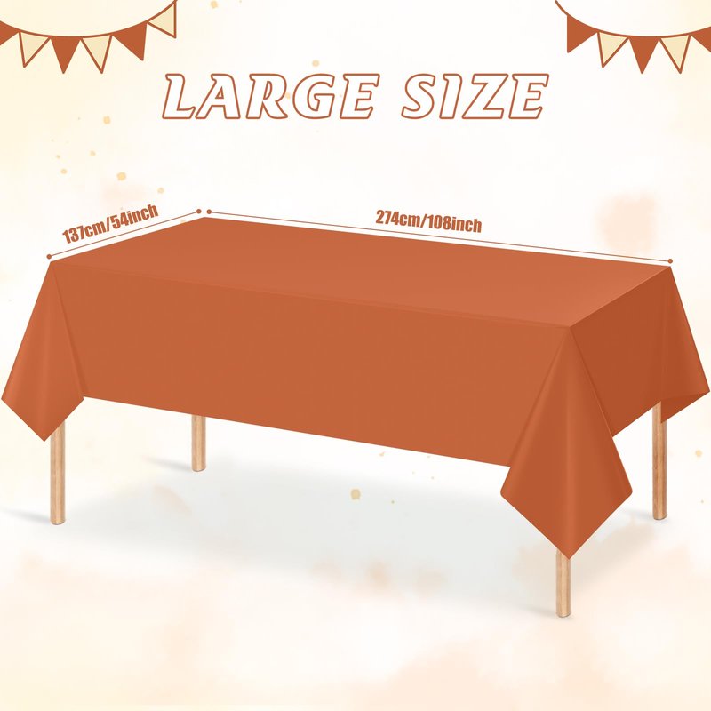 YIDAKO 3Pcs Orange Tablecloths for Rectangle Tables,Disposable Plastic Table Cloth,Waterproof Table Cover for Fall Thanksgiving Harvest Birthdays Weddings Party Decorations,54 x 108 Inch