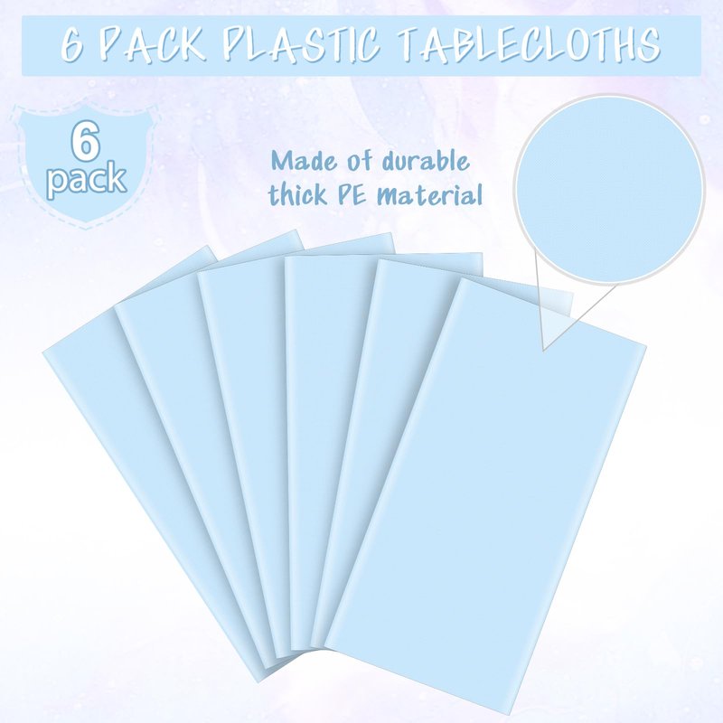 YIDAKO 6Pcs Light Blue Tablecloths,Disposable Plastic Tablecloth,Waterproof Baby Blue Rectangle Table Cover for Graduation Birthdays Weddings Anniversary Party Decorations,54 x 108 Inch