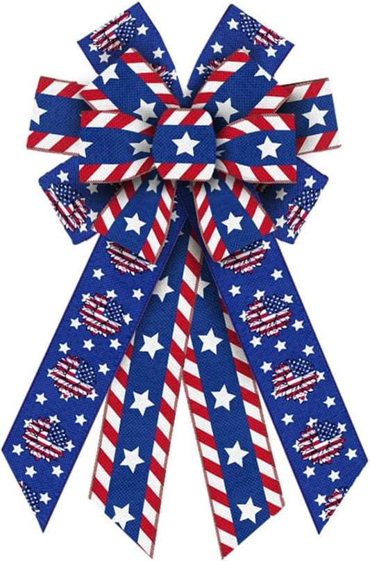 Threetols Patriotic Wreath Bows - Large Burlap Sunflower Design for Memorial Day | Red, Blue & White Decor