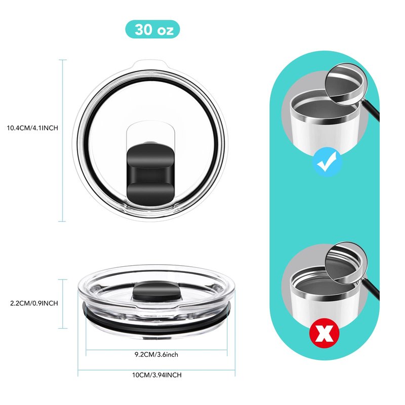 30 oz Tumbler Lid, Replacement Lids Compatible for YETI 30/32 oz Tumbler, 14 oz Mug and 35 oz Straw Mug, 2 Pack Travel Spill Proof Cup Lids Covers with Magnetic Slider Switch, BPA Free