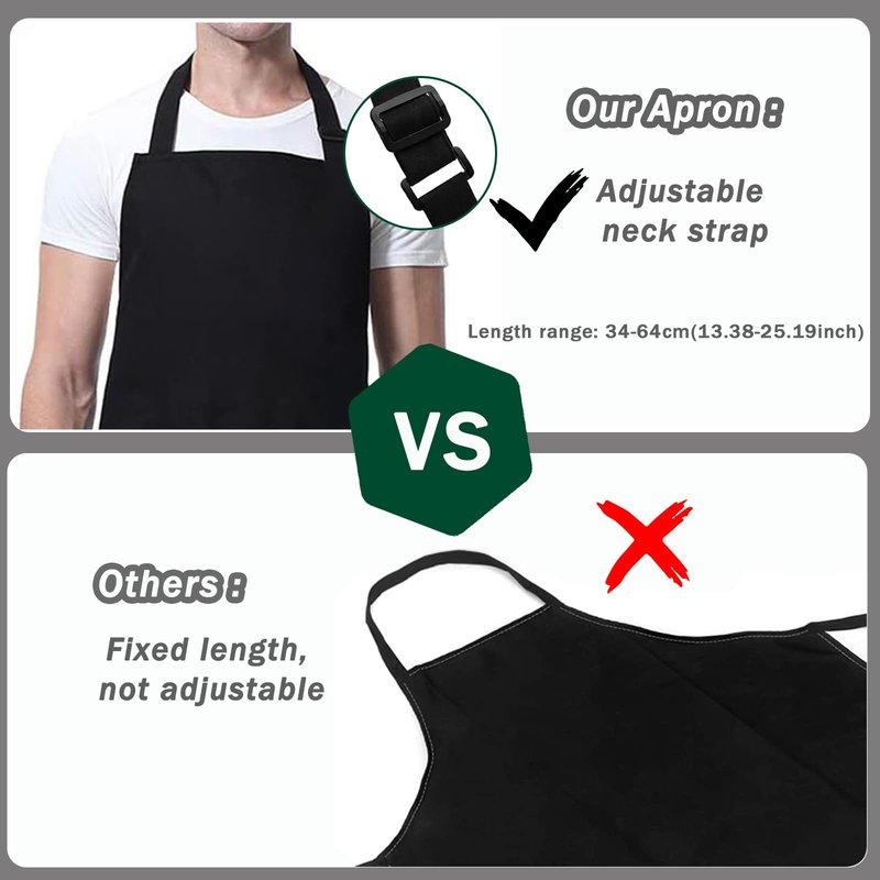 umboom 4 Pack Black Waterproof Apron, Adjustable Chef Apron with 2 Pocket for Men Women Waiter Waitress, Professional Work Apron for Kitchen Restaurant Garden Cooking Painting Baking (Water Resistant)