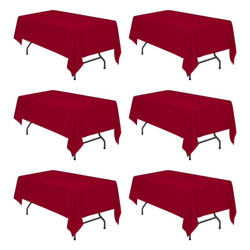 BRILLMAX 6 Pack Burgundy Tablecloths 60 x 102 Inch for 6ft Rectangle Tables - 150 GSM Polyester Fabric, 15" Standard Drop, Water, Stain & Wrinkle Resistant Cloth Cover for Wedding Dining Buffet
