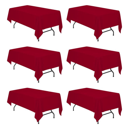 BRILLMAX 6 Pack Burgundy Tablecloths 60 x 102 Inch for 6ft Rectangle Tables - 150 GSM Polyester Fabric, 15" Standard Drop, Water, Stain & Wrinkle Resistant Cloth Cover for Wedding Dining Buffet
