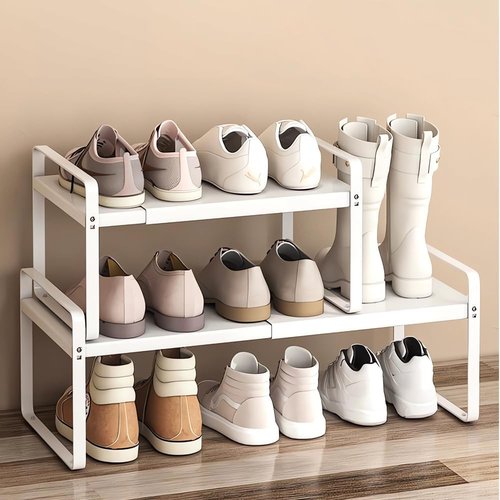 Expandable Metal Shoe Rack by [Brand Name] - Heavy-Duty 1-Tier Free-Standing Shelf | Adjustable Width 14.9"–23.6" for Closets & Entryways