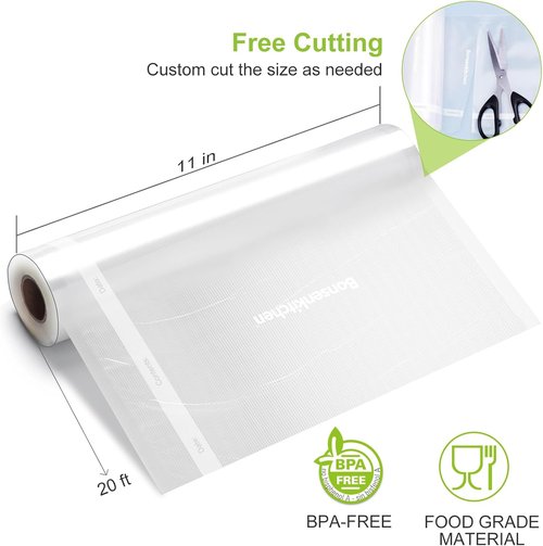 Bonsenkitchen Vacuum Sealer Bags - Heavy Duty 11" x 20' Rolls | BPA Free Food Storage & Sous Vide Cooking