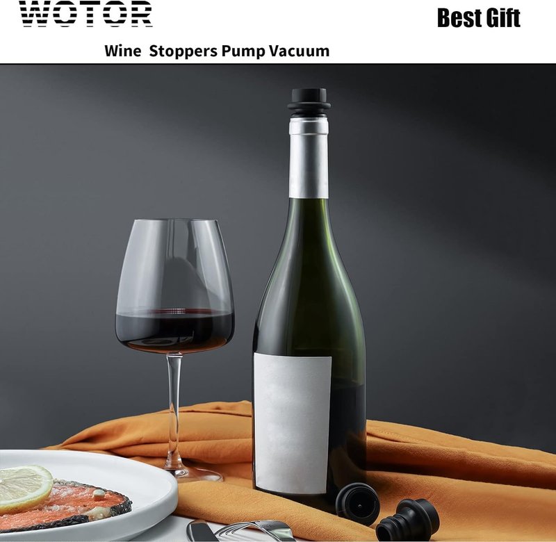 WOTOR Wine Stoppers Vacuum, Silicone Wine Saver & Preserver, Reusable Bottle Sealer, Keep Fresh (Black, 12 Pieces)