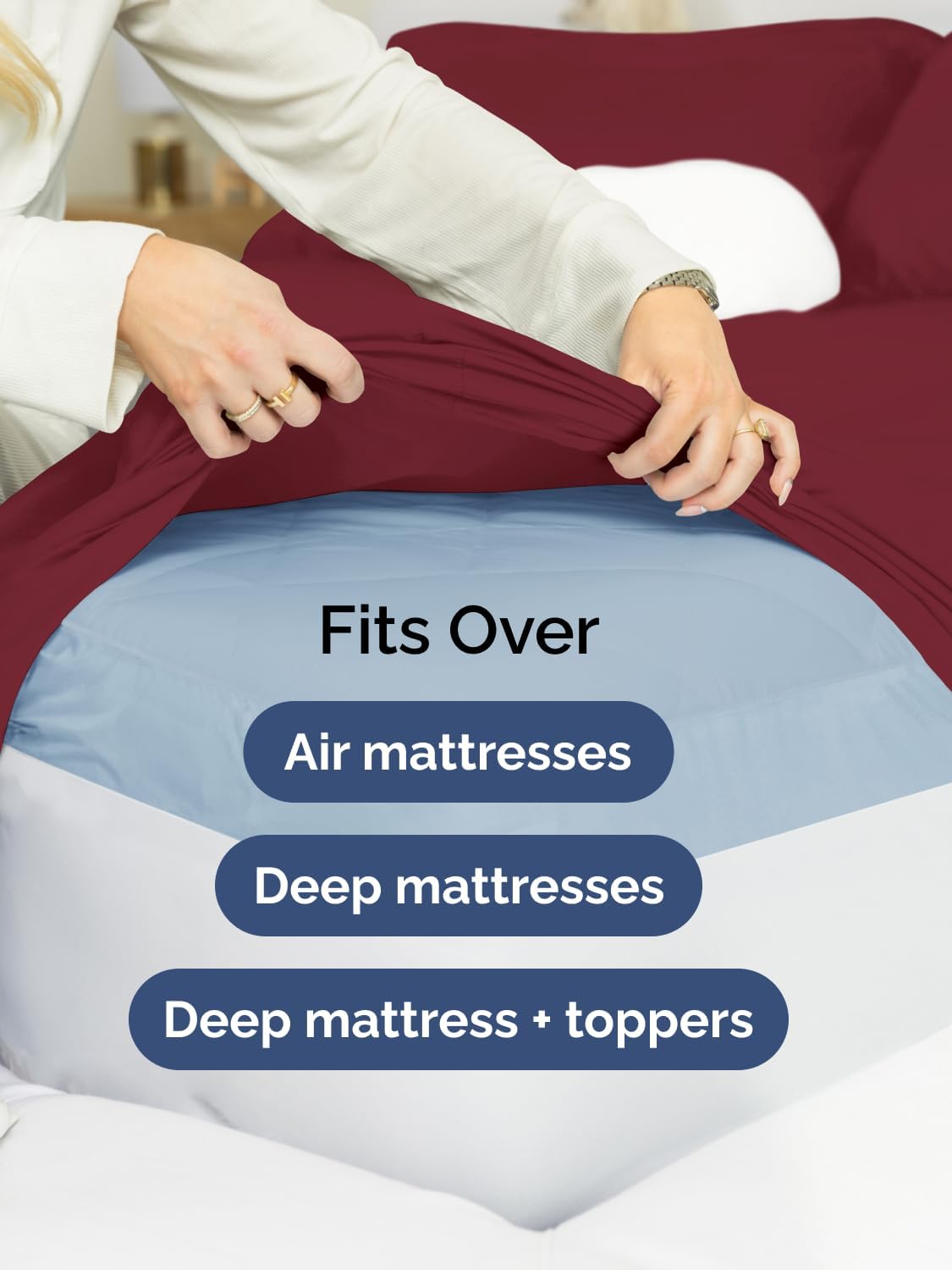 Skiennix Extra Deep Split King Sheet Set - 7 Piece Breathable Cooling Bedding - Soft, Wrinkle-Free - Burgundy
