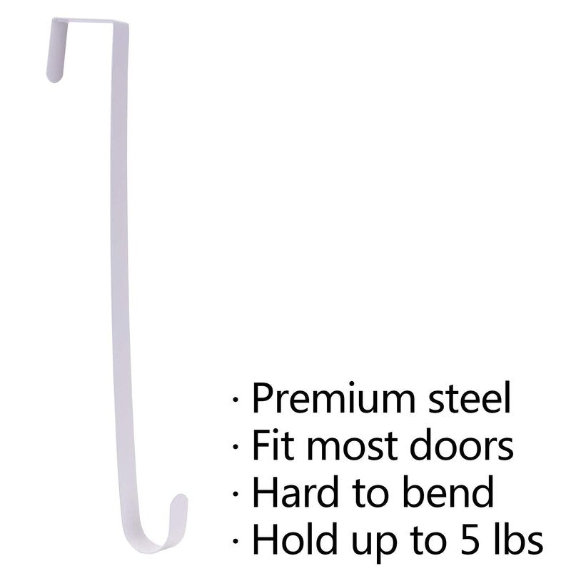 Sattiyrch 15" Wreath Hanger for Front Door,Sturdy Steel Wreath Door Hanger,Over The Door Hanger Hook (White,2)