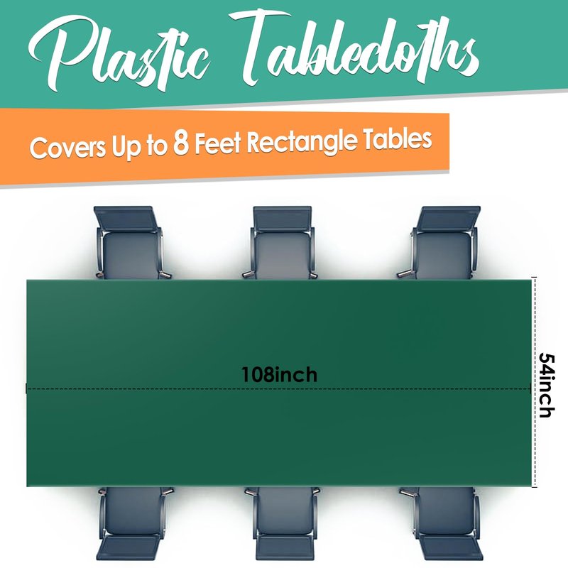 Kongdaoth Dark Green 12 Pack Plastic Tablecloths 54"x 108" Disposable Rectangle Table Cloth Plastic Table Cover for Party Disposable Tablecloths