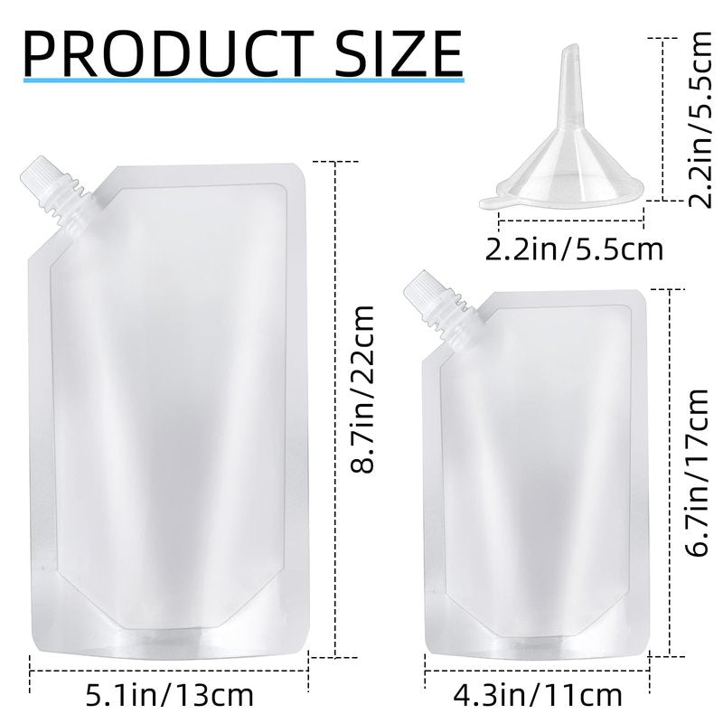 12Pcs Plastic Flasks,Drink Pouches,Reusable Pouches,Water Pouch,Liquid Pouches,Soft Flask for Outdoor Sports,Concerts,Events（8OZx6-16OZx6+ 1 Funnels)