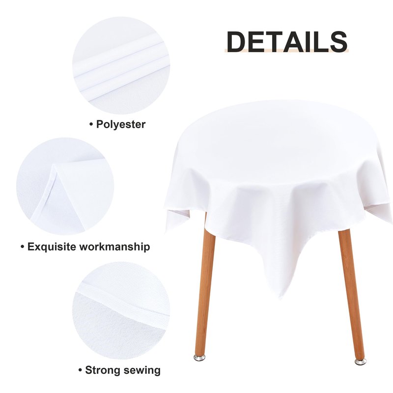 Wolkemer Small Square Tablecloth 36 x 36 Inch Washable Fabric Table Cloth Solid White Table Cover for Nightstand End Bedside Tables Tabletop Decoration