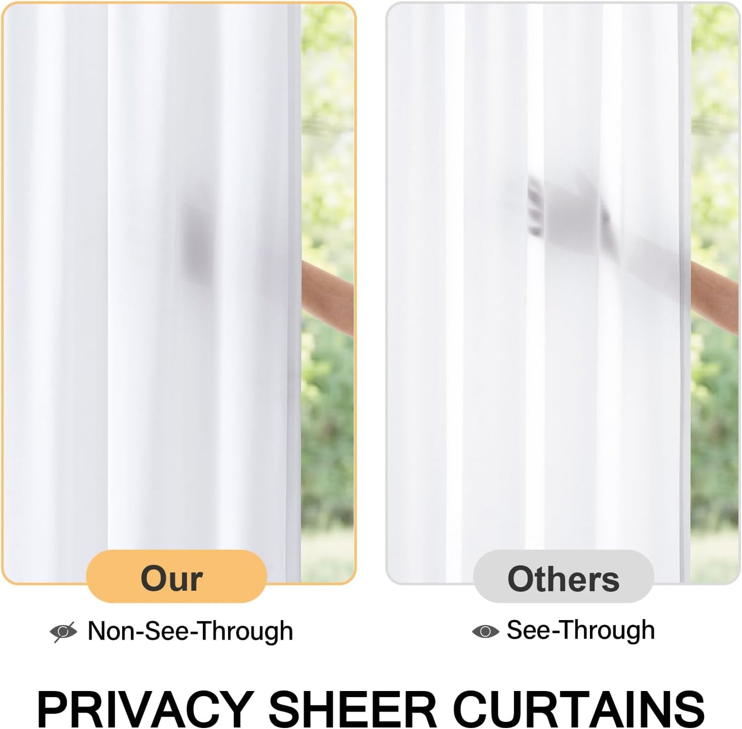 MIULEE French Door Curtains - Non-See-Through Privacy Sheer Drapes | White, 26 x 72 Inches, 2 Panels