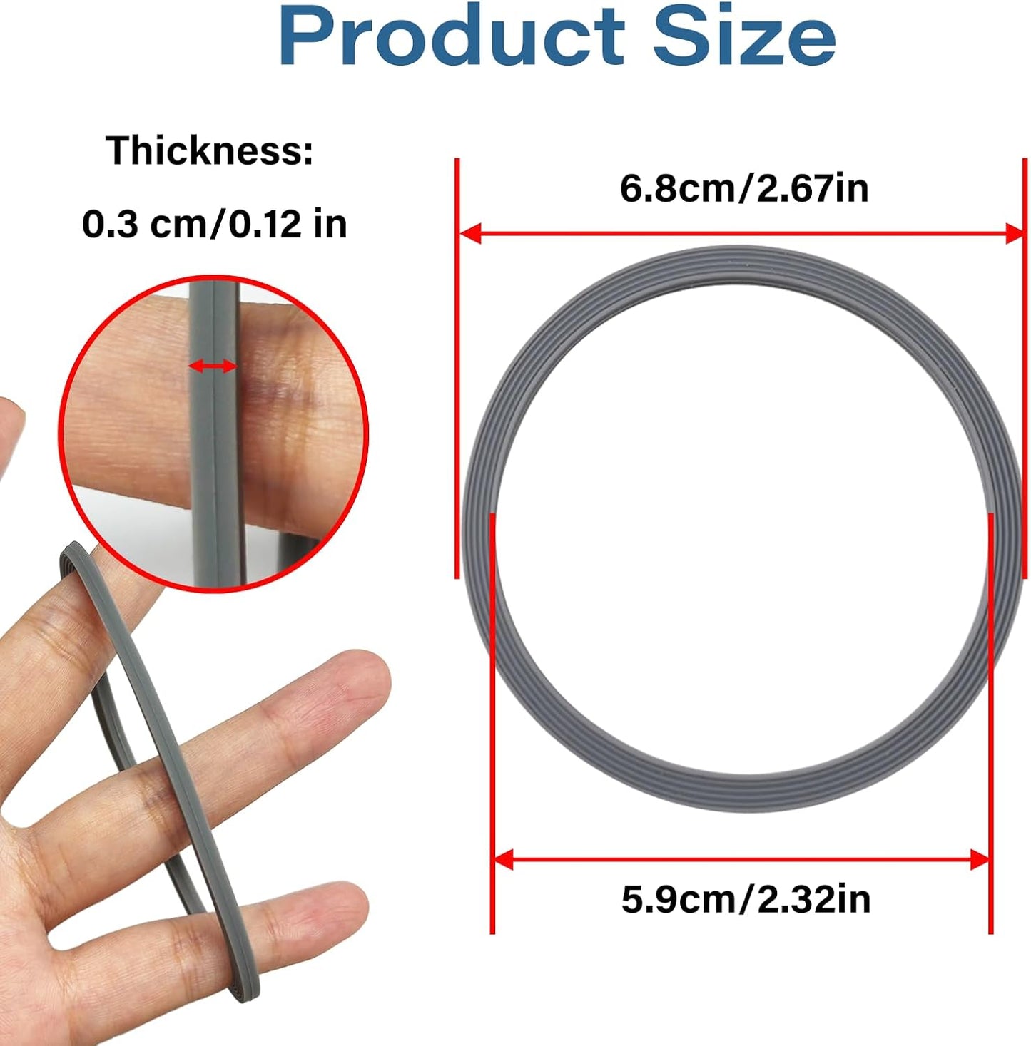 6-Pack Water Bottle Gasket Replacement | Silicone Lid Seal O-Rings for 19/24/32/40oz Cups - Gray