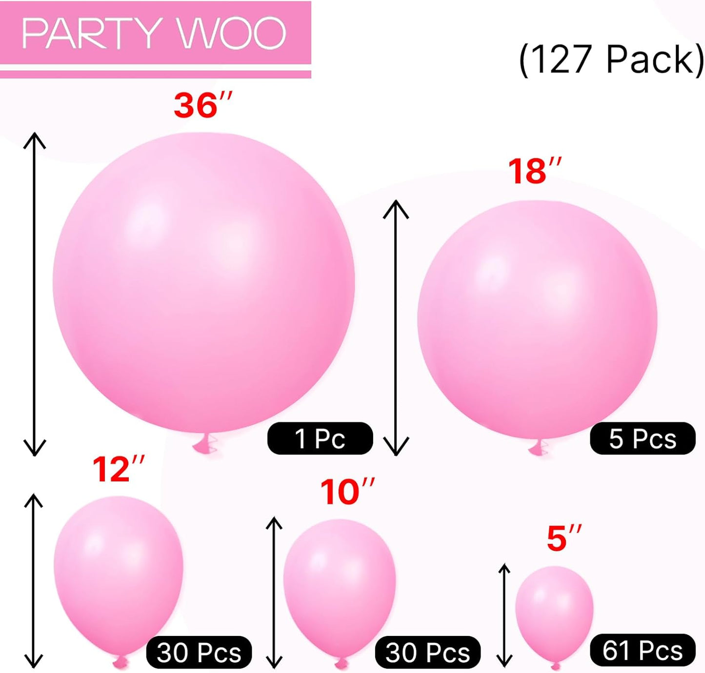PartyWoo Pink Balloons - 127 Pcs in Various Sizes | Hot Checkered Marble Gradient Heart-Shaped for Valentine's Day & Weddings