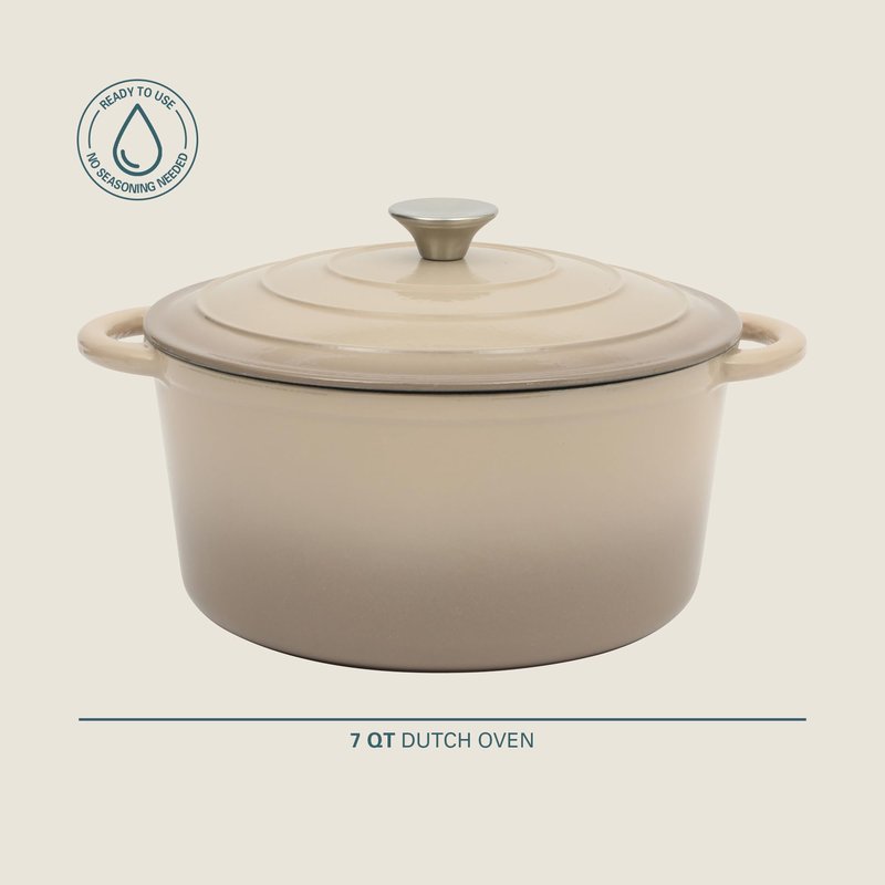 Gibson Home Addlestone 7 Qt Enameled Cast Iron Dutch Oven Pot with Lid – Round, Oven Safe to 500°F, Ideal for Bread Baking & Stews - Gradient Taupe