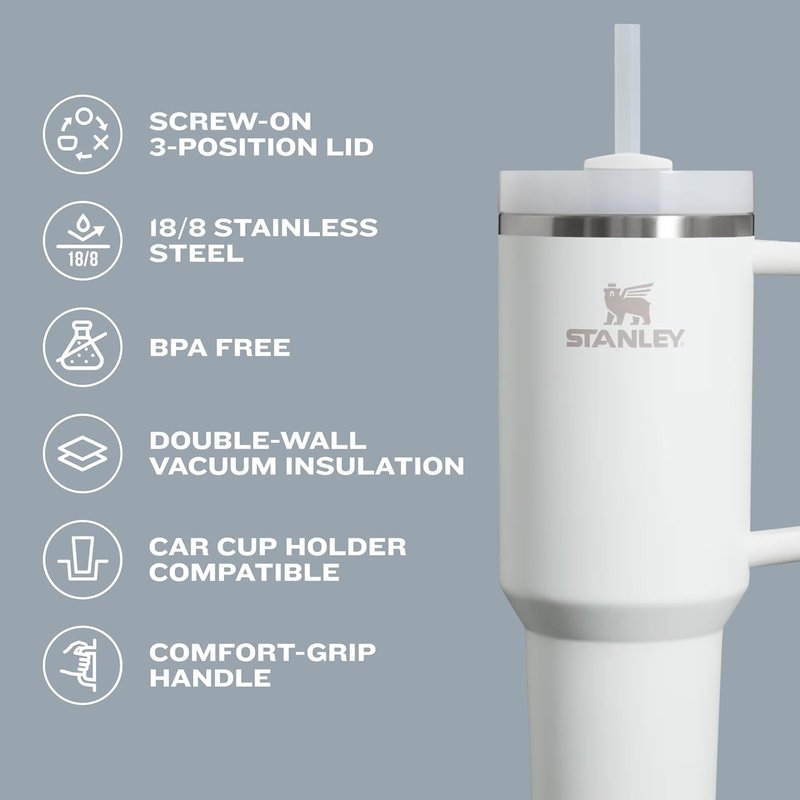 STANLEY Quencher H2.0 Tumbler with Handle and Straw 40 Fluid Ounces | Flowstate 3-Position Lid | Cup Holder Compatible for Travel | Insulated Stainless Steel Cup | BPA-Free | Agave